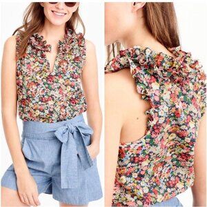 J. CREW x LIBERTY OF LONDON Fabric Thorpe Floral Ruffled Collar Top, Size 2
